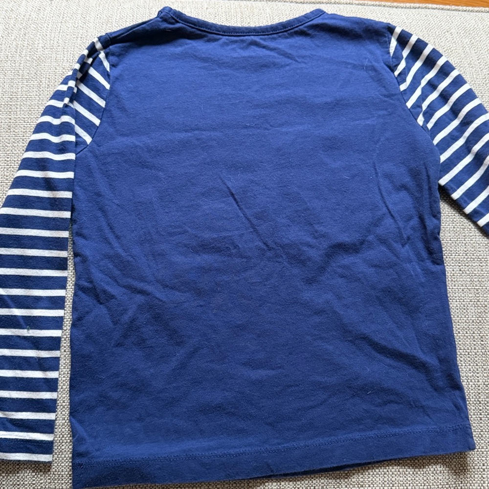 Mini Boden Navy Shirt with Striped Sleeves and Witch Design - Picture 3 of 4